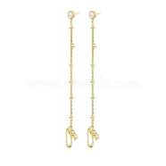 Plastic Pearl Beaded Dangle Stud Earrings, Rack Plating Brass Chains Tassel Earrings, Long-Lasting Plated, Lead Free & Cadmium Free, Real 18K Gold Plated, 127x16mm(EJEW-D069-02G)