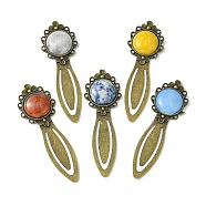 Mixed Natural & Synthetic Round Gemsotne Bookmarks, Alloy Book Marking Clips, 83x28x8.5~9mm(AJEW-JK00283-03)