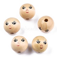 Unfinished Natural Wood Beads, Round with Face, BurlyWood, 21~22mm, Hole: 4mm, about 160pcs/500g(WOOD-T019-31-A-22mm)