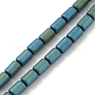 Electroplated Synthetic Non-magnetic Hematite Beads Strands, Frosted, Column, Green Plated, 3.7~3.8x5.8~5.9mm, Hole: 0.8mm, about 65pcs/strand, 15.75''(40cm)(G-Z032-I02-10C)