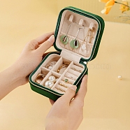 Square Mini PU Leather Jewelry Storage Zipper Box, Portable Travel Jewelry Organizer Case for Necklace Earrings Rings, Green, 10x10x5cm(PW-WG58731-04)