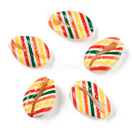 Printed Cowrie Shell Beads, No Hole/Undrilled, Stripe, 18.5~22x13~14.5x6~7.5mm(SSHEL-ZX006-07A)