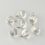 Round Alloy Glass Pendants, Cadmium Free & Lead Free, with Dried Dandelion Inside, For Dandelion Wish Necklaces Making, Platinum, 25~26x20mm, Hole: 1.5mm(GLAA-Q051-20mm-01P)