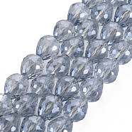 Electroplate Transparent Glass Beads Strands, Faceted, Teardrop, Light Blue, 10x9.5mm, Hole: 1.5mm, about 60pcs/strand, 23.62 inch(60cm)(EGLA-T008-024-B02)