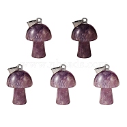 5Pcs Natural Natural Amethyst Pendants, with Stainless Steel Loops, Platinum, Mushroom Shaped, 24x16mm, Hole: 5mm(G-SZ00001-87E)