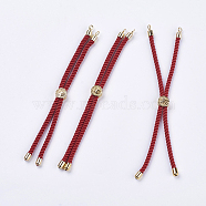 Nylon Twisted Cord Bracelet Making, Slider Bracelet Making, with Brass Findings, Cadmium Free & Lead Free, Long-Lasting Plated, Tree of Life, Red, Real 18K Gold Plated, 210~220x2mm, Hole: 2mm(MAK-F018-01G-RS)