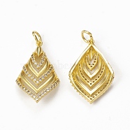 Brass Micro Pave Cubic Zirconia Pendants, with Jump Rings, Hollow Kite Charm, Golden, 23x14.5x4mm, Hole: 3mm(KK-E068-VB274)