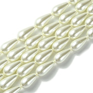 Glass Pearl Beads, for Beading Jewelry Making, Painted, teardrop, White, 16x8mm, Hole: 1mm, about 24pcs/strand(X-HY-AB426-EM099)