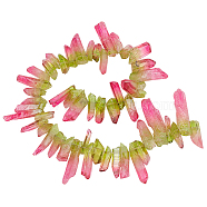 Elite 1 Strand Natural Quartz Crystal Dyed Beads Strands, Nuggets, Deep Pink, 15~45x10~15x8~10mm, Hole: 1mm, about 36~37pcs/strand, 12.80~12.99 inch(32.5~33cm)(G-PH0002-28)