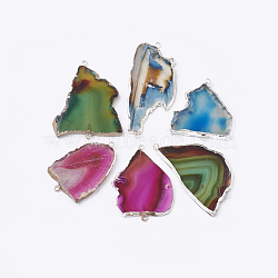 Natural Agate Pendants,  Edge Platinum and Gold Plated, Nuggets, Dyed, 40~60x25~36x3~4mm, Hole: 1.5mm(G-S299-28)