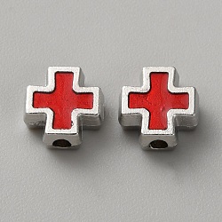 Alloy Enamel Beads, Cross, Platinum, Sienna, 8x7.5x3.5mm, Hole: 1.7mm(FIND-WH00670-A19-03)
