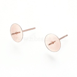 304 Stainless Steel Stud Earring Findings, For Half Drilled Beads, Rose Gold, 13.5x8mm, Pin: 0.8mm(STAS-D448-089RG-8mm)