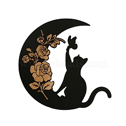 Cat and Moon Wood Wall Decoration, for Living Room Bedroom Farmhouse Indoor Outdoor, Black, 280x280x5mm(PW-WG32354-01)