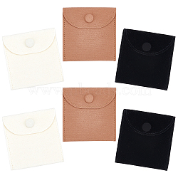 6Pcs 3 Colors Velvet Storage Bag, with Iron Snap Button, Rectangle, Mixed Color, 8.3x8cm, 2pcs/color(AJEW-GF0004-09)