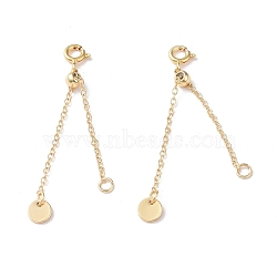 Brass Cable Chain Extenders with Flat Round Charm, Spring Clasp, Slider Adjuster, Real 18K Gold Plated, 51mm(KK-I702-48G)