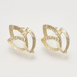 Brass Ear Stud Findings, with Loop, Leaf, Nickel Free, Real 18K Gold Plated, 22x14.5mm, Hole: 2mm, Pin: 0.8mm(X-KK-T027-99G)