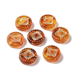 Transparent Acrylic Beads, Imitation Amber, Golden Metal Enlaced, Flat Round, Peru, 15.2x4.5mm,Hole: 1.8mm, about 606pcs/500g(OACR-E015-31)