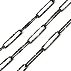 304 Stainless Steel Textured Paperclip Chains, Soldered, with Spool, Electrophoresis Black, 20x4x1mm, about 16.40 Feet(5m)/Roll(CHS-I020-03EB)