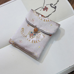 Chinese Style Satin Jewelry Packing Pouches, Gift Bags, Rectangle, Thistle, 11x10cm(PW-WG51249-08)