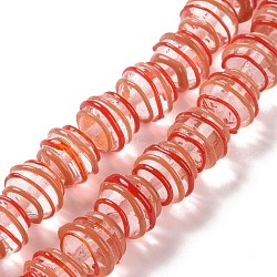 Round Handmade Clear Lampwork Beads Strands, Orange Red, 13~13.5x11.5mm, Hole: 1.2mm, about 30pcs/strand, 13.58~13.78 inch(34.5~35cm)(LAMP-G150-02E)