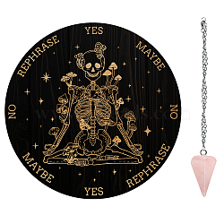 AHADEMAKER Divination Sets, including 1Pc PVC Plastic Pendulum Board, 1Pc 304 Stainless Steel Cable Chain Necklaces, 1Pc Natural Rose Quartz Stone Pendants, Skull Pattern, Board: 200x4mm(AJEW-GA0005-67D)