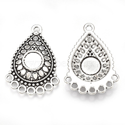 Tibetan Style Alloy Cabochon Connector Settings, Chandelier Component Link, Cadmium Free & Lead Free, teardrop, Antique Silver, Tray: 8.5mm, 36x25.5x5.5mm, Hole: 2mm(X-TIBE-S314-30AS-LF)