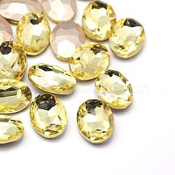 Glass Pointed Back Rhinestone Cabochons, Back Plated, Faceted Oval, Jonquil, 8x6x3.5mm; about 504pcs/bag(RGLA-A010-6x8mm-213)