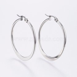 304 Stainless Steel Hoop Earrings, Hypoallergenic Earrings, Flat Ring Shape, Stainless Steel Color, 34~36mm, Pin: 0.7x1mm(EJEW-F105-20P)