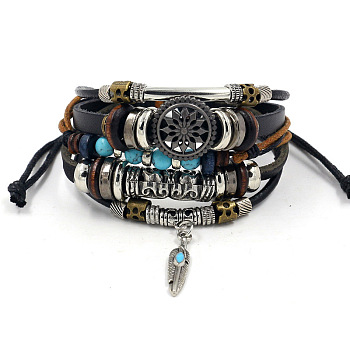 Fashionable multi-layer alloy beaded turquoise woven bracelet with simple butterfly decoration leather bracelet