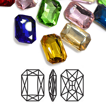 Faceted Rectangle Glass Pointed Back Rhinestone Cabochons, Back Plated, Rectangle Octagon, Mixed Color, 18x13x4.5mm, about 18pcs/bag