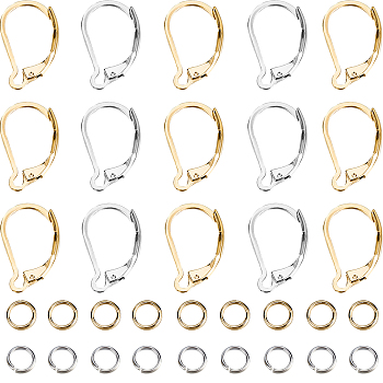 Earring Finding Kits, include 60Pcs 304 Stainless Steel Leverback Earring Findings, 60Pcs Rack Plating Brass Jump Rings, Mixed Color, 120pcs/box