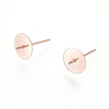 304 Stainless Steel Stud Earring Findings, For Half Drilled Beads, Rose Gold, 13.5x8mm, Pin: 0.8mm