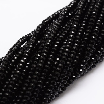 Dyed Natural Malaysia Jade Rondelle Beads Strands, Faceted, Black, 3x2mm, Hole: 1mm, about 154pcs/strand, 14.3 inch
