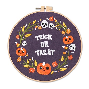 Halloween Themed DIY Embroidery Sets, Including Imitation Bamboo Embroidery Frame, Iron Pins, Embroidered Cloth, Cotton Colorful Embroidery Threads, Dark Slate Blue, 30x30x0.05cm