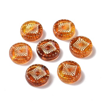 Transparent Acrylic Beads, Imitation Amber, Golden Metal Enlaced, Flat Round, Peru, 15.2x4.5mm,Hole: 1.8mm, about 606pcs/500g