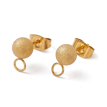 304 Stainless Steel Stud Earring Findings, with Ear Nuts and Horizontal Loops, Textured, Round, Golden, 10x6mm, Hole: 2.5mm, Pin: 0.6mm