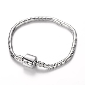 304 Stainless Steel European Style Round Snake Chains Bracelet Making, with European Clasps, Stainless Steel Color, 150x4mm
