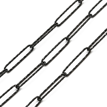 304 Stainless Steel Textured Paperclip Chains, Soldered, with Spool, Electrophoresis Black, 20x4x1mm, about 16.40 Feet(5m)/Roll