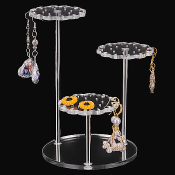 3 Tier Flower Acrylic Jewelry display Riser Stands, Jewelry Display Stand for Rings, Earrings, Minifigures, with Iron Bars, Clear, 10x10x15cm