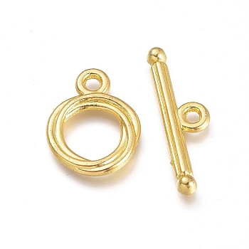 Tibetan Style Alloy Ring Toggle Clasps, Golden, Ring: 17x13x2mm, Hole: 2mm, Bar: 24x7x2mm, Hole: 2mm