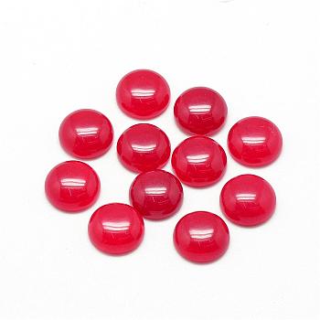 Natural White Jade Cabochons, Dyed, Half Round/Dome, Red, 16x6mm