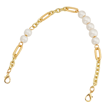 Zinc Alloy Bag Straps, with ABS Imitaion Pearl Beads, Bag Repalcement, Golden, 43.3x1.2x0.3cm
