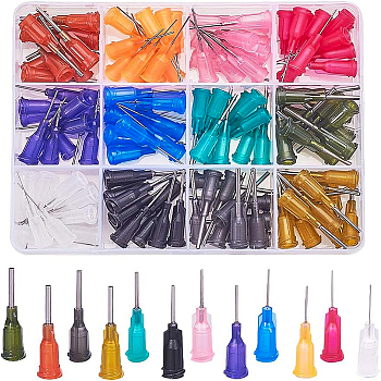 Plastic Fluid Precision Blunt Needle Dispense Tips, Stainless Steel Color, Mixed Color, 30x7.5mm, Lumen: 1.5mm, External Dia: 2mm, 12pcs/color, 144pcs/box