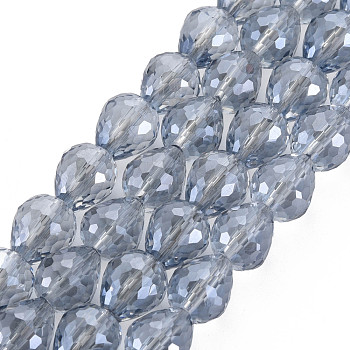 Electroplate Transparent Glass Beads Strands, Faceted, Teardrop, Light Blue, 10x9.5mm, Hole: 1.5mm, about 60pcs/strand, 23.62 inch(60cm)