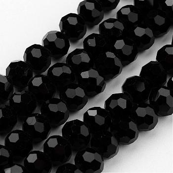 Transparent Glass Bead Strands, Imitate Austrian Crystal, Faceted(32 Facets), Round, Black, 8mm, Hole: 1mm, about 70~72pcs/strand, 20~21 inch
