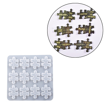 DIY Quote Couple Pendant Silicone Molds, Resin Casting Molds, for UV Resin, Epoxy Resin Jewelry Making, Puzzle Pattern, 122x122x5mm, Hole: 2mm, Inner Diameter: 24x31mm