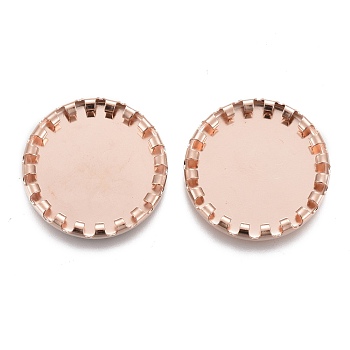 304 Stainless Steel Cabochon Settings, Serrated Edge Bezel Cups, Flat Round, Rose Gold, Tray: 14mm, 17x2mm
