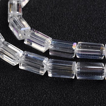 AB Color Plated Faceted Cuboid Electroplate Glass Beads Strands, Clear AB, 8x4x4mm, Hole: 1mm, about 50pcs/strand, 16 inch