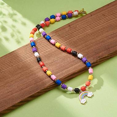 Rainbow Alloy Enamel Pendant Necklaces for Women(NJEW-JN03991)-7