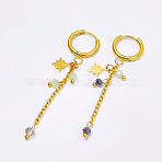 304 Stainless Steel Glass Star Tassel Hoop Earrings, Golden, Colorful, 53mm(FS-WG135BB-04)